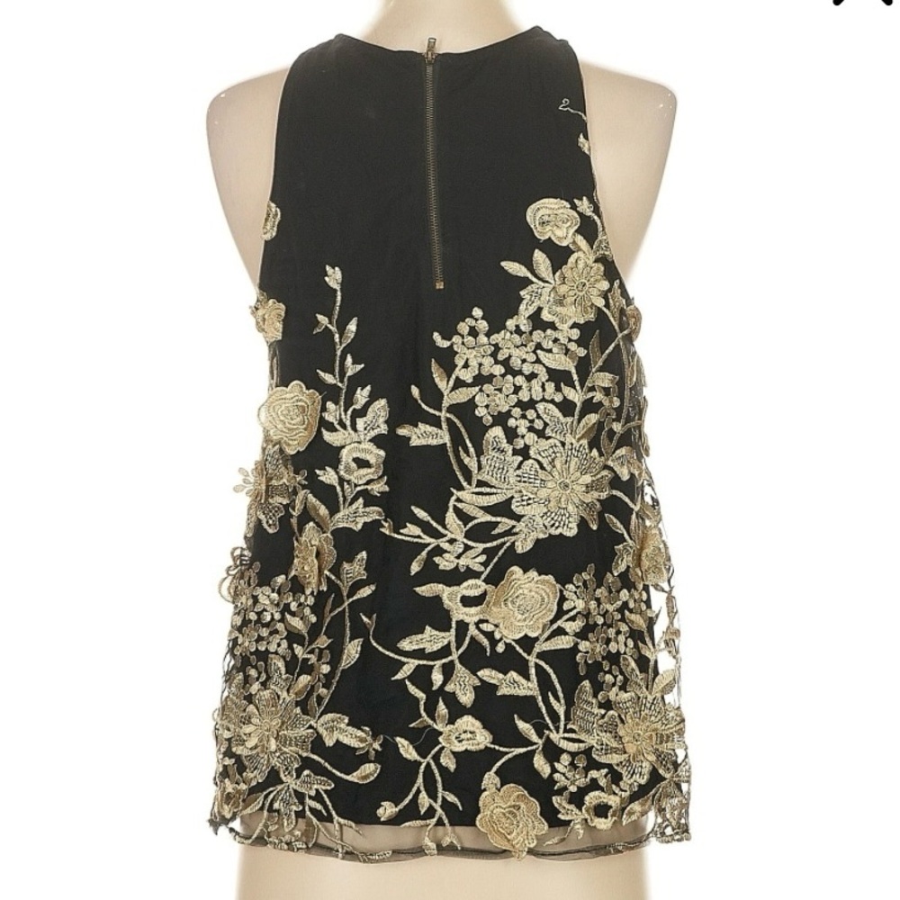 ANTHROPOLOGIE Sunday In Brooklyn Blouse XS | Black & Gold Sleeveless Floral Top - Picture 7 of 9
